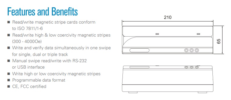Đầu đọc thẻ từ Magnetic card Writer MSR206U Encoder giá tốt tại smartid