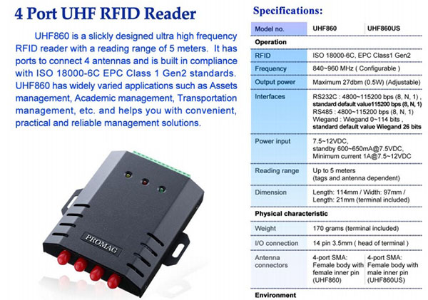 Thiết bị đọc thẻ RFID UHF Promag UHF860 chính hãng, giá tốt