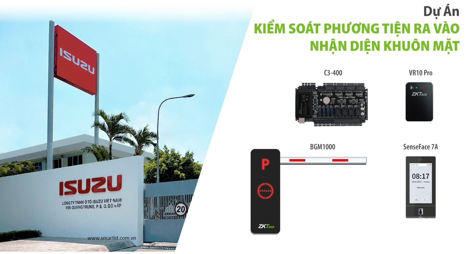 Nhà máy ô tô Isuzu và tòa nhà Betania Building sử dụng hệ thống kiểm soát ra vào, parking và FaceID của ZKTECO